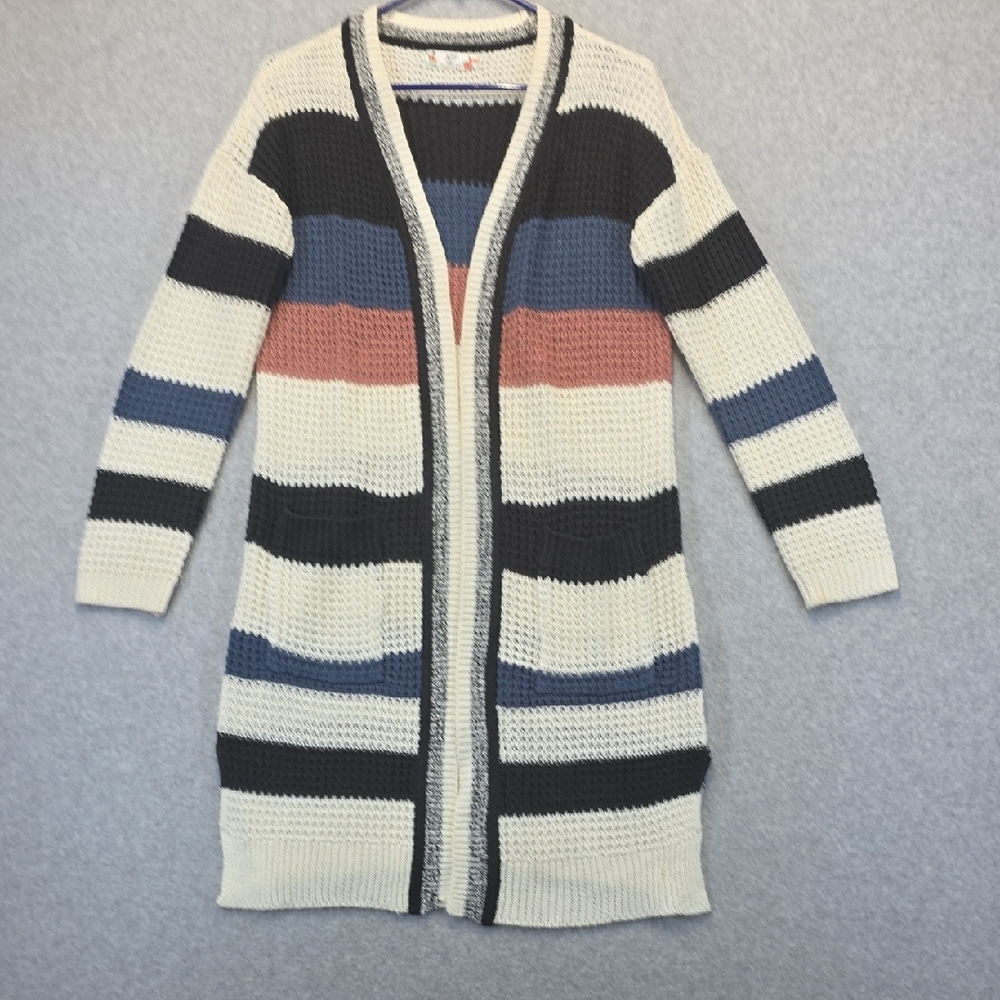 FCT Striped Knit Cardigan Long Open Front Sweater Size M